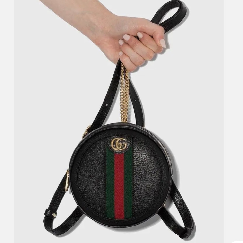 💎 RARE 💎 GUCCI Calfskin Web Mini Ophidia Round Backpack Black